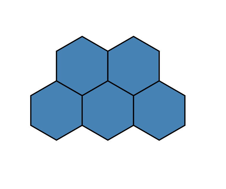 Two rows of hexagons with proper edge alignment